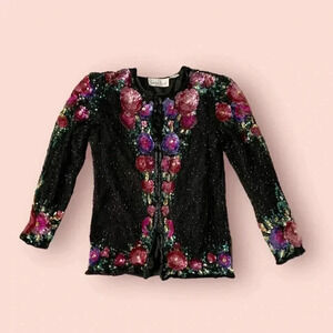 vintage floral sequin cardigan